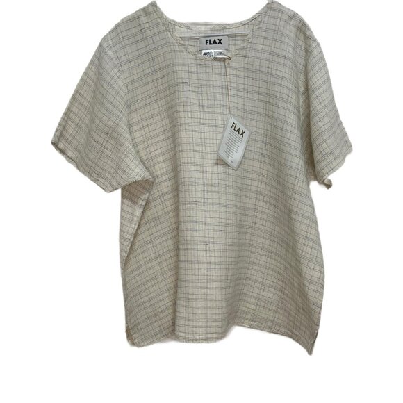 Flax Tops - #1041 FLAX Linen NWT Oversized Round Neck Short Sleeve Top